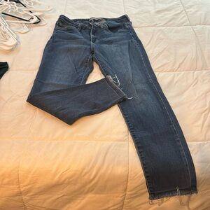 Made in the USA! Boutique brand, blue jeans, skinny style rough cut hem